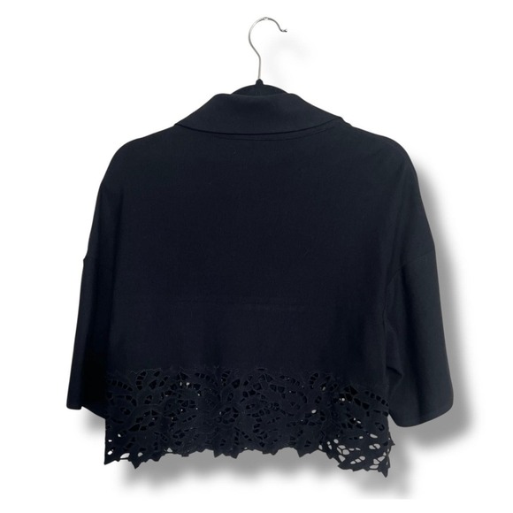 BCBGMAXAZRIA Jacket Womens Medium Black Scalloped Laser Cut Hem Cropped Collar‎ - Picture 2 of 7
